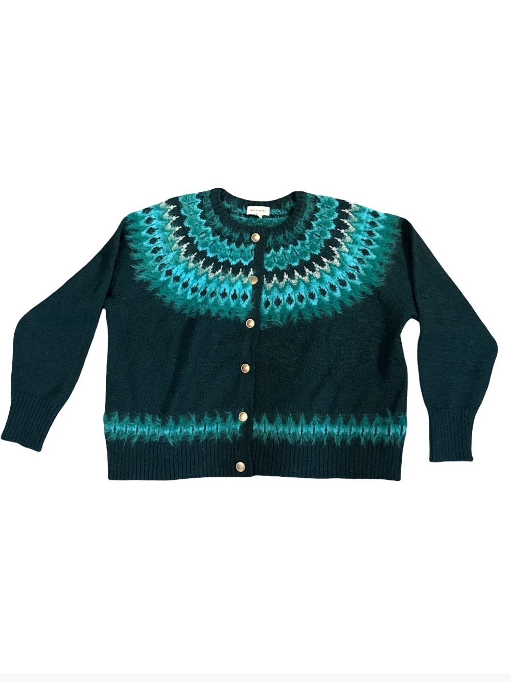 Teal Patterned Round-Neck Button Cardigan Sweater size 2X
